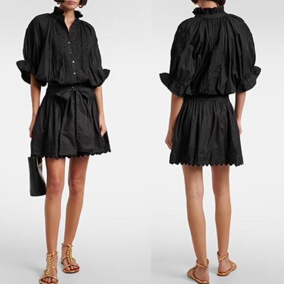 NWT Juliet Dunn Women's Poplin Blouson Embroidery Mini Dress Black Size: Medium - Picture 8 of 8